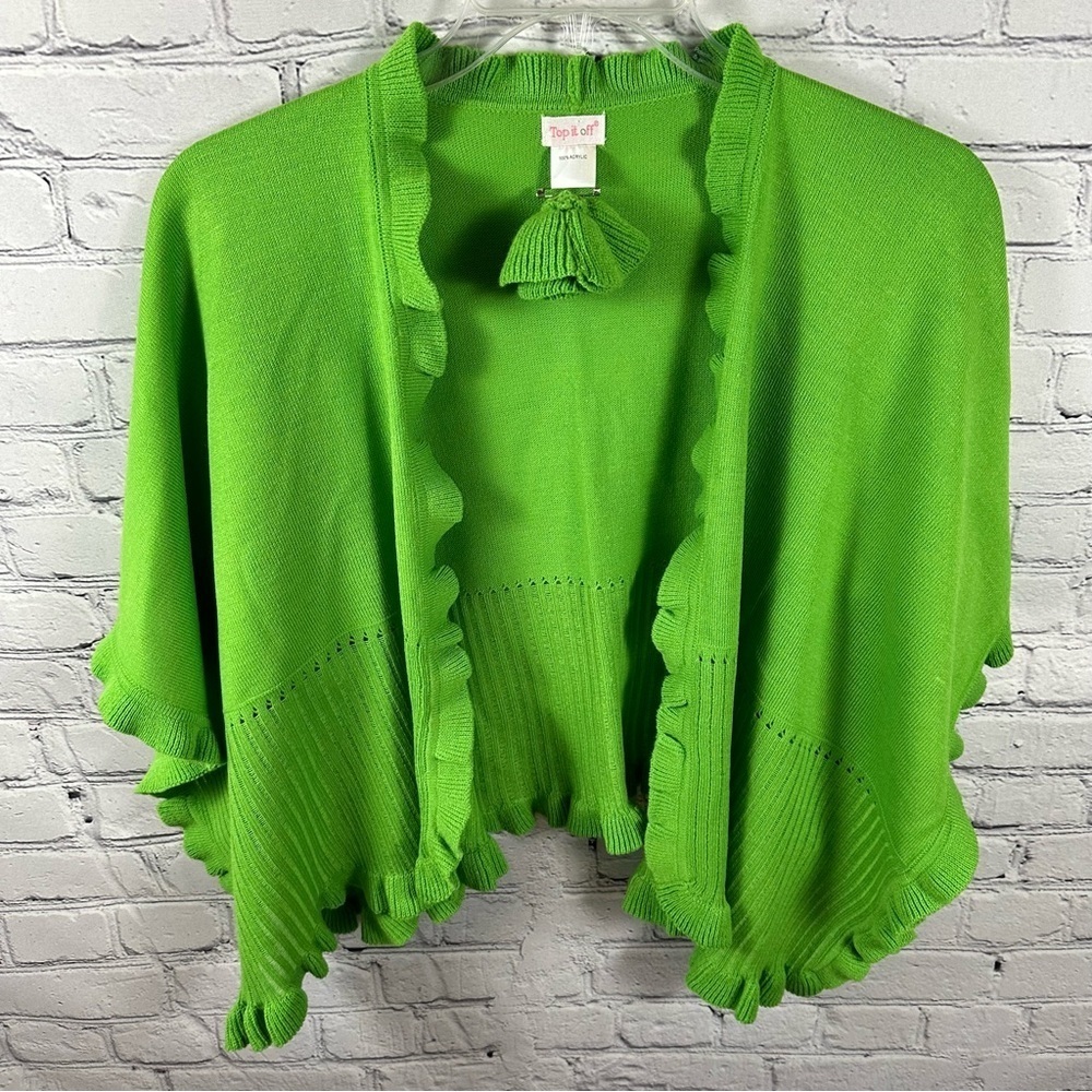 Top It Off Women’s Wrap Ponch Shawl Holiday Jacket Bright Green One Size
